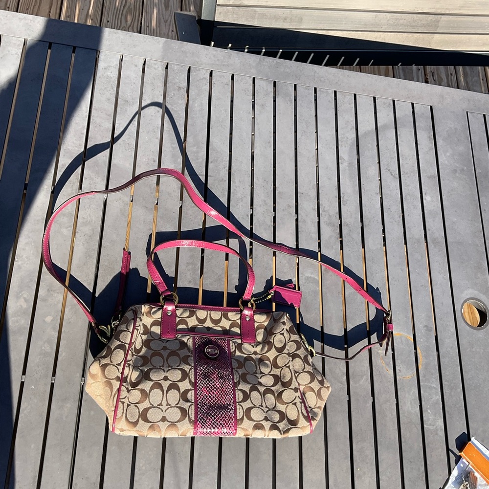 Coach Signature Stripe Python Snake Zip Satchel o… - image 11